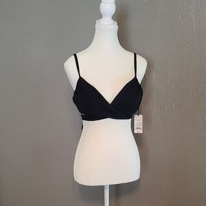 Shade & Shore Womens Black Light Lift Wrap Bikini Top 34B Crisscross Tie NWT